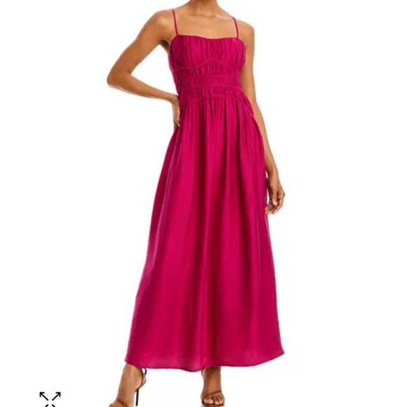 AQUA Crinkle Smocked Population Maxi Dress - Exclusive Fuchsia Color Size S - Picture 1 of 17